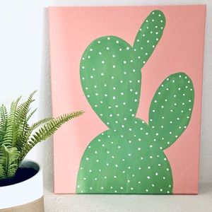 Hand Painted Home Decor Coral Cacti Canvas Wall Art